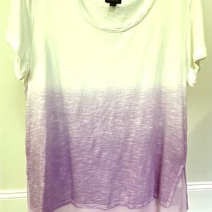 JM Collection Purple and White Relaxed Crew Neck Tee